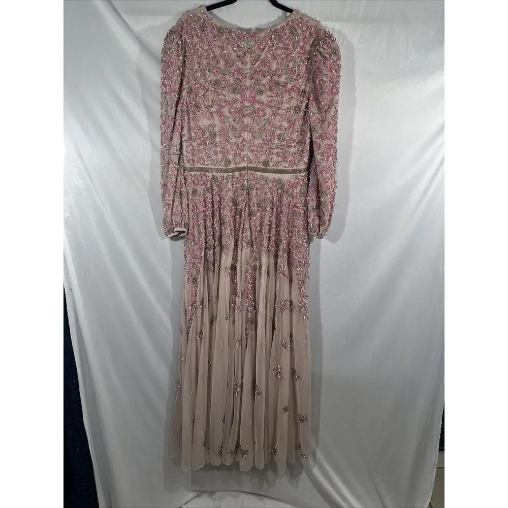 NWT $798 Mac Duggal [ 14 ] Embellished V Neck 3/4 Sleeve A Line Gown Rose #G1761 - Picture 15 of 16